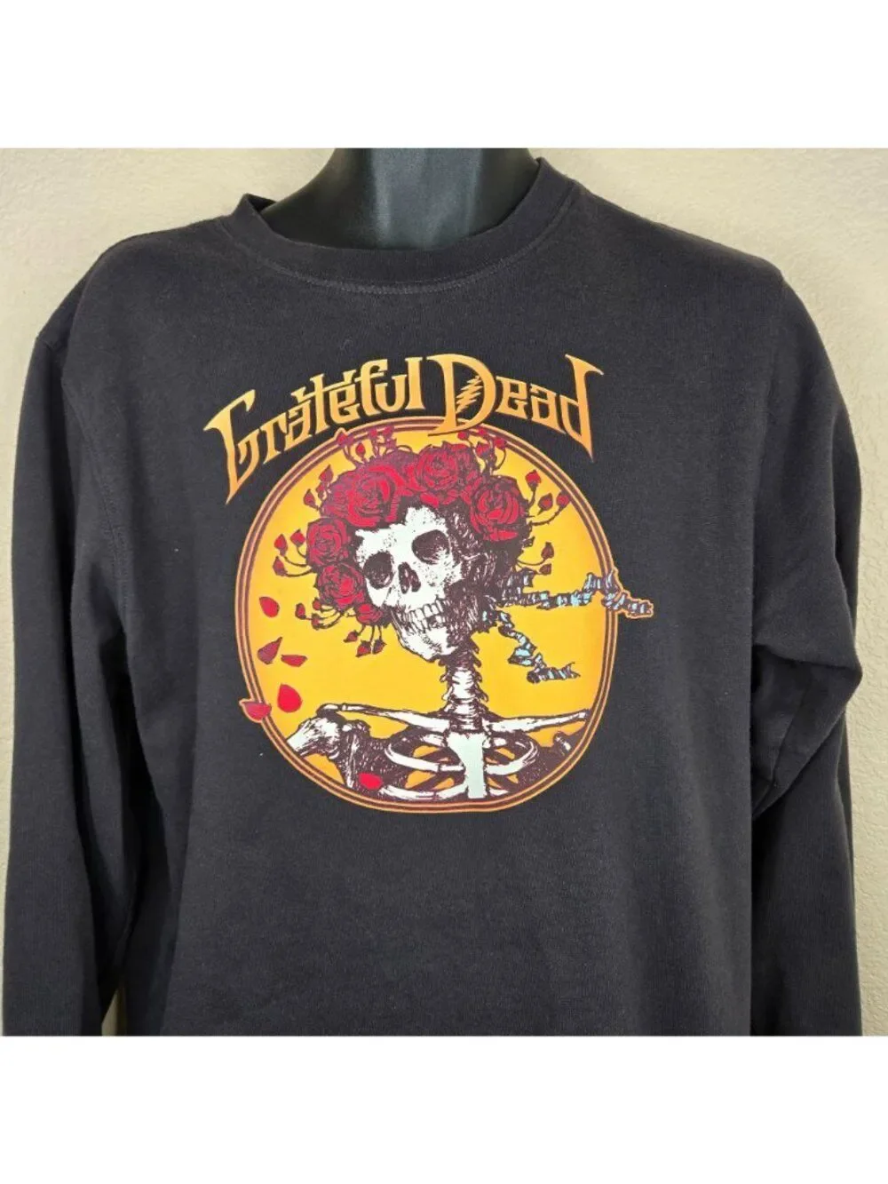 Grateful Dead Skeleton Roses Graphic Sweatshirt Black Crewneck Mens L